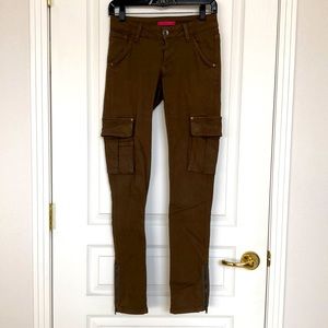 Alice + Olivia CARGO Skinny Dark Olive Brown Pockets Pants Sz 26 Small